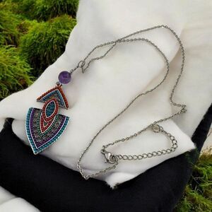 Antique Silver Garda Bead Arrowhead Amethyst Necklace